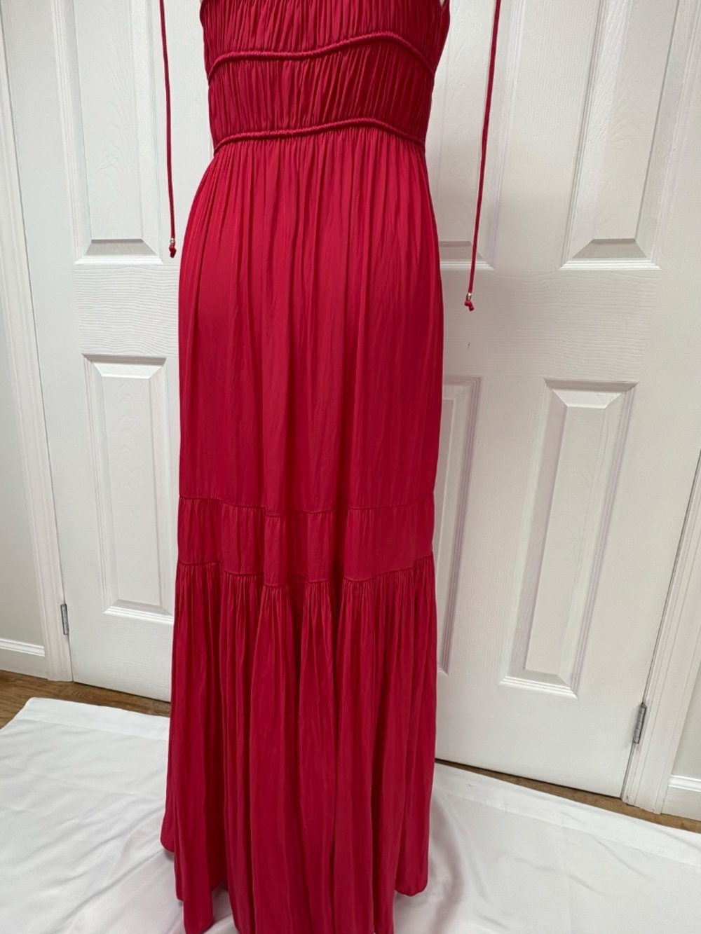 Unsubscribed Cranberry Red Crinkled Ruched Maxi Dress - Size XS. - Picture 7 of 16